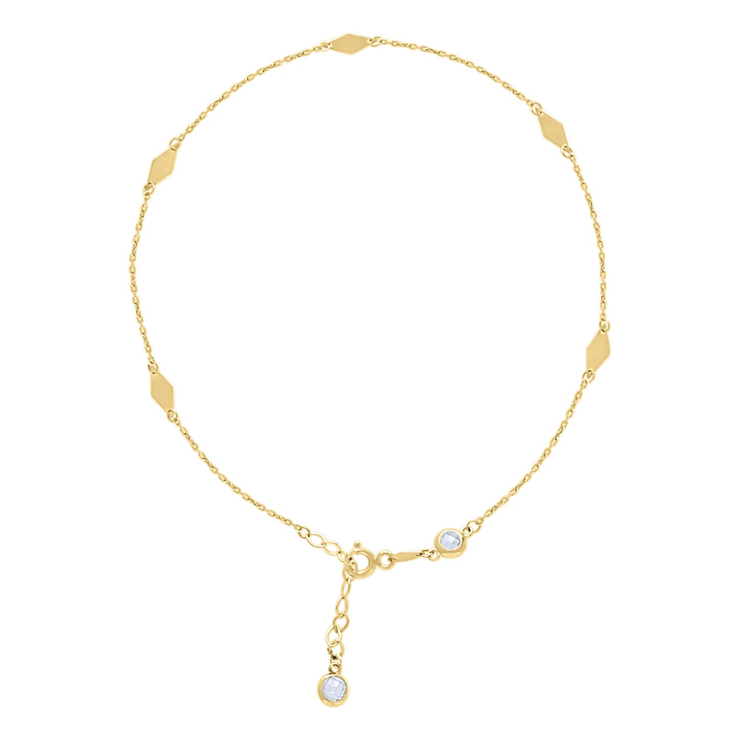 10K Or 14K Yellow Gold Womens Cubic-Zirconia Fashion Link Charm Chain Anklet Size 10 Inches