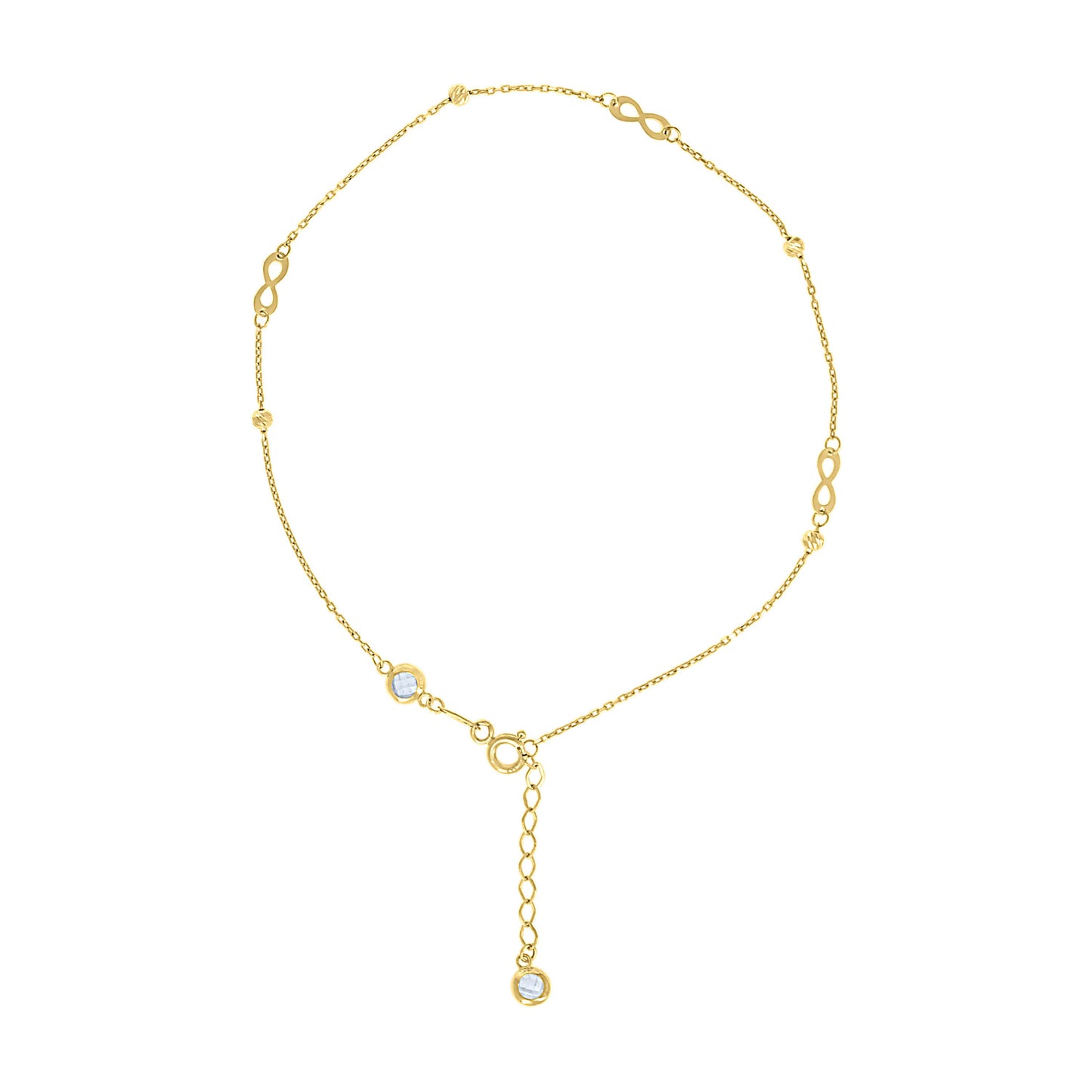 10K Or 14K Yellow Gold Womens Cubic-Zirconia Diamond-cut Beaded Infinity Charms Chain Anklet Size 10 Inches