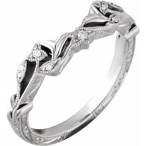 14K White Gold Round 7.4 Mm Si2, H :: 0.05 Ctw Polished .05 Ctw Natural Diamond Vintage-Inspired Matching Band Size 6