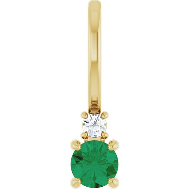 14K Yellow Gold Round Si2-Si3, G-H Polished Lab-Grown Gem And Natural Diamond Charm/Pendant