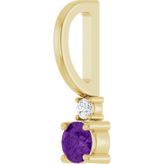 14K Yellow Gold Round Si2-Si3, G-H Polished Natural Gem And Natural Diamond Charm/Pendant