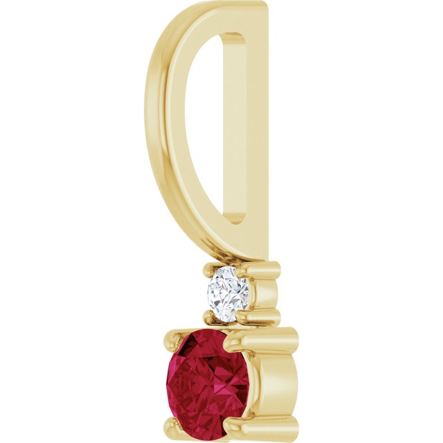 14K Yellow Gold Round Si2-Si3, G-H Polished Lab-Grown Gem And Natural Diamond Charm/Pendant