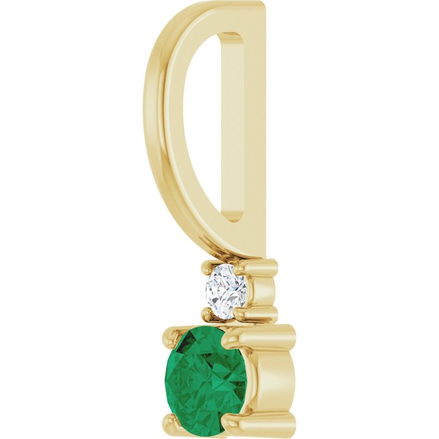 14K Yellow Gold Round Si2-Si3, G-H Polished Lab-Grown Gem And Natural Diamond Charm/Pendant