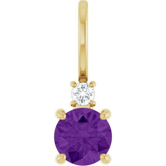 14K Yellow Gold Round Si2-Si3, G-H Polished Natural Gem And Natural Diamond Charm/Pendant