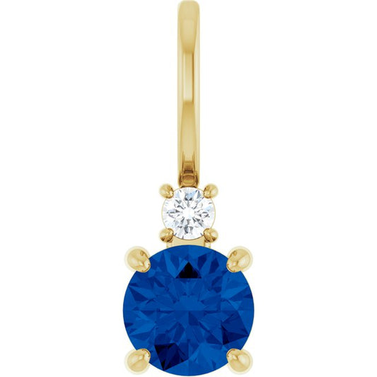 14K Yellow Gold Round Si2-Si3, G-H Polished Lab-Grown Gem And Natural Diamond Charm/Pendant