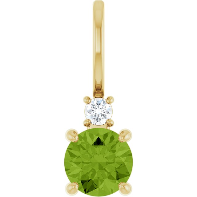 14K Yellow Gold Round Si2-Si3, G-H Polished Natural Gem And Natural Diamond Charm/Pendant