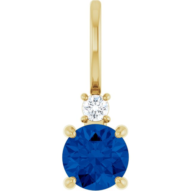 14K Yellow Gold Round Si2-Si3, G-H Polished Natural Gem And Natural Diamond Charm/Pendant