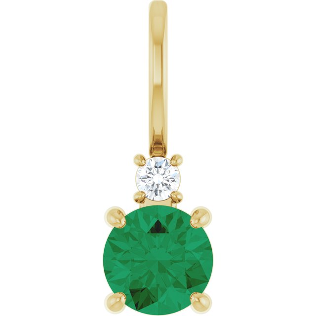14K Yellow Gold Round Si2-Si3, G-H Polished Lab-Grown Gem And Natural Diamond Charm/Pendant