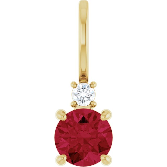 14K Yellow Gold Round Si2-Si3, G-H Polished Natural Gem And Natural Diamond Charm/Pendant