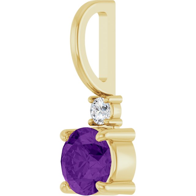 14K Yellow Gold Round Si2-Si3, G-H Polished Natural Gem And Natural Diamond Charm/Pendant