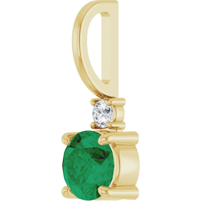 14K Yellow Gold Round Si2-Si3, G-H Polished Lab-Grown Gem And Natural Diamond Charm/Pendant