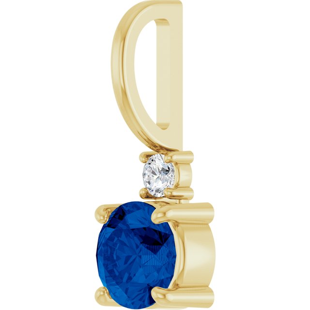 14K Yellow Gold Round Si2-Si3, G-H Polished Lab-Grown Gem And Natural Diamond Charm/Pendant