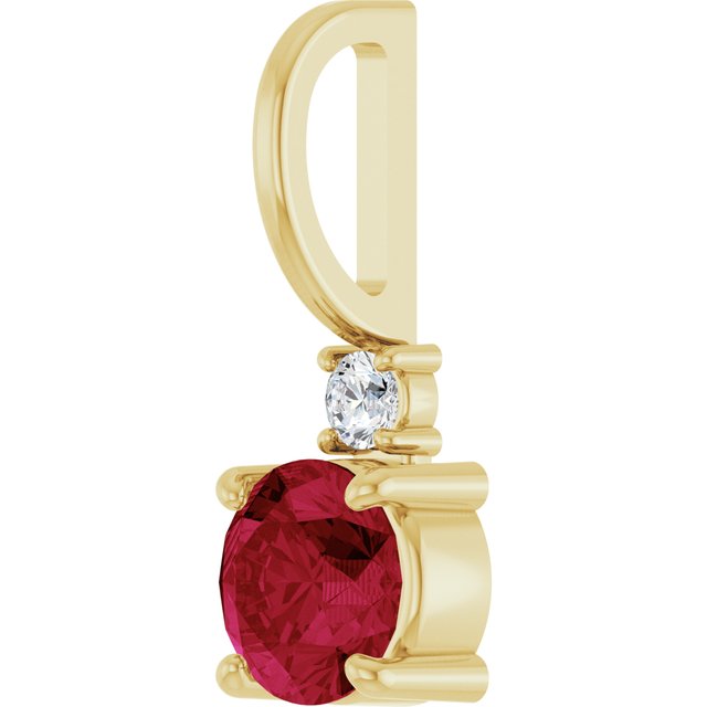 14K Yellow Gold Round Si2-Si3, G-H Polished Natural Gem And Natural Diamond Charm/Pendant