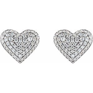 14K White Gold Round 1.3 Mm 1/2 Ctw Natural Diamond Puffed Heart Earring