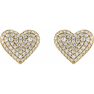 14K Yellow Gold Round 1.3 Mm 1/2 Ctw Lab Grown Diamond Puffed Heart Earring
