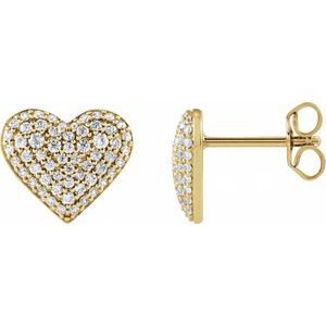 14K Yellow Gold Round 1.3 Mm 1/2 Ctw Lab Grown Diamond Puffed Heart Earring
