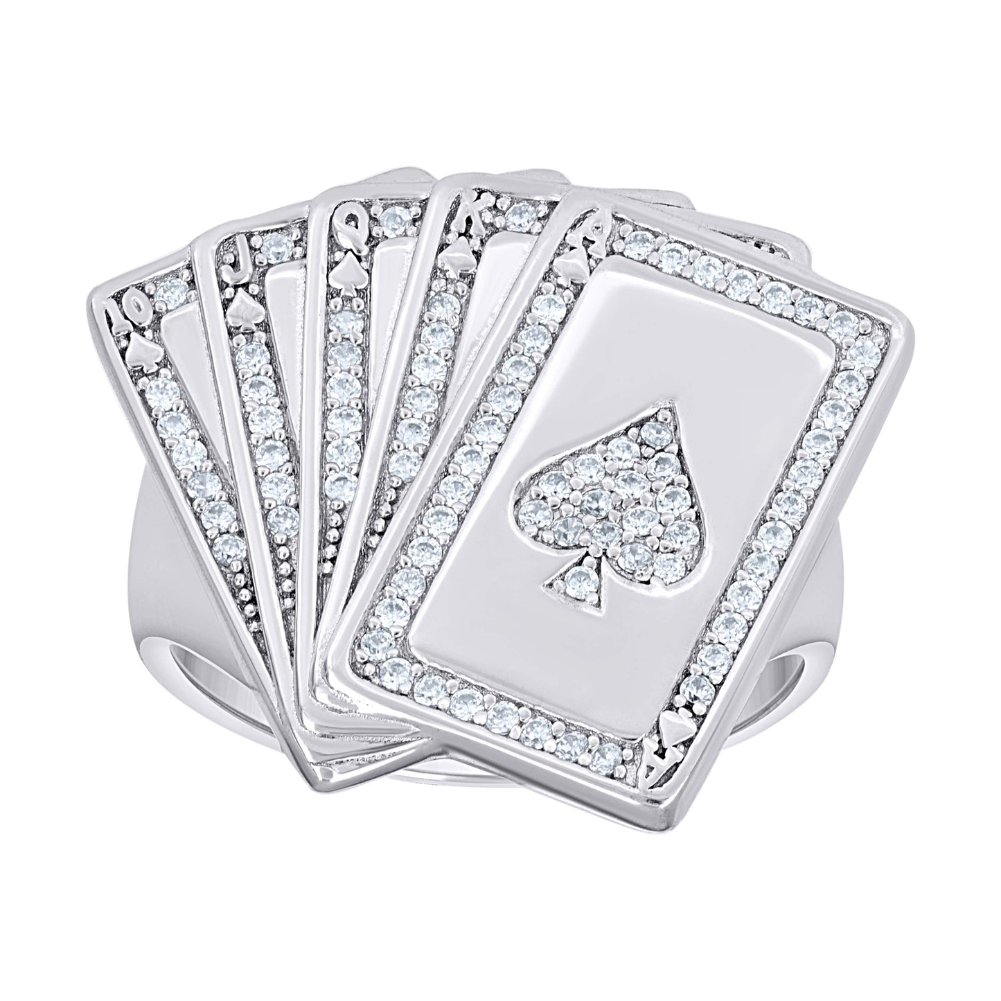 Sterling Silver Mens Cubic-Zirconia Poker Cards Gambling Bridal Anniversary Wedding Engagement Band Ring