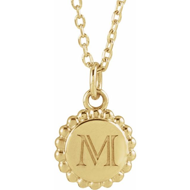 18K Yellow Gold Vermeil 15.3 X 11.7 Mm 16-18 In Polished Engravable Round Beaded Necklace