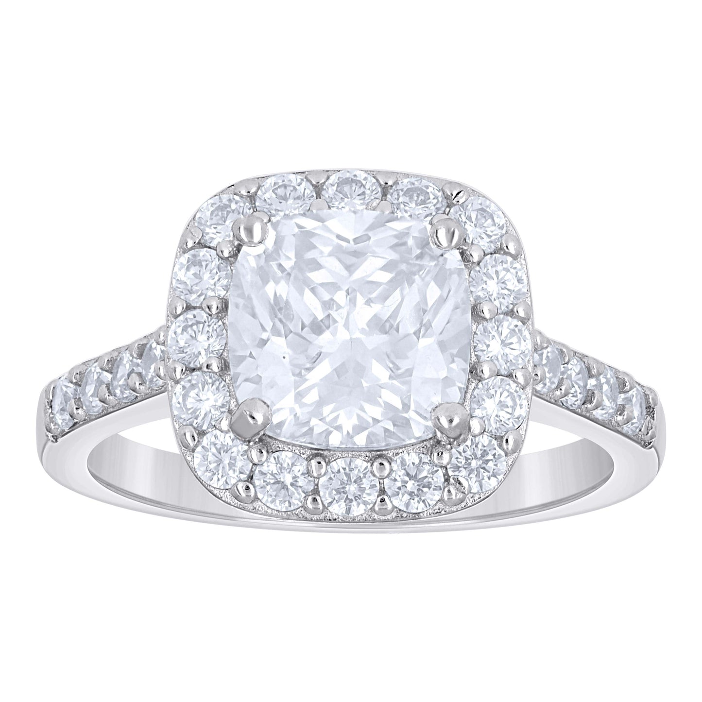 Sterling Silver Womens Cushion-Cut Round Cubic-Zirconia Halo Bridal Anniversary Engagement Wedding Ring