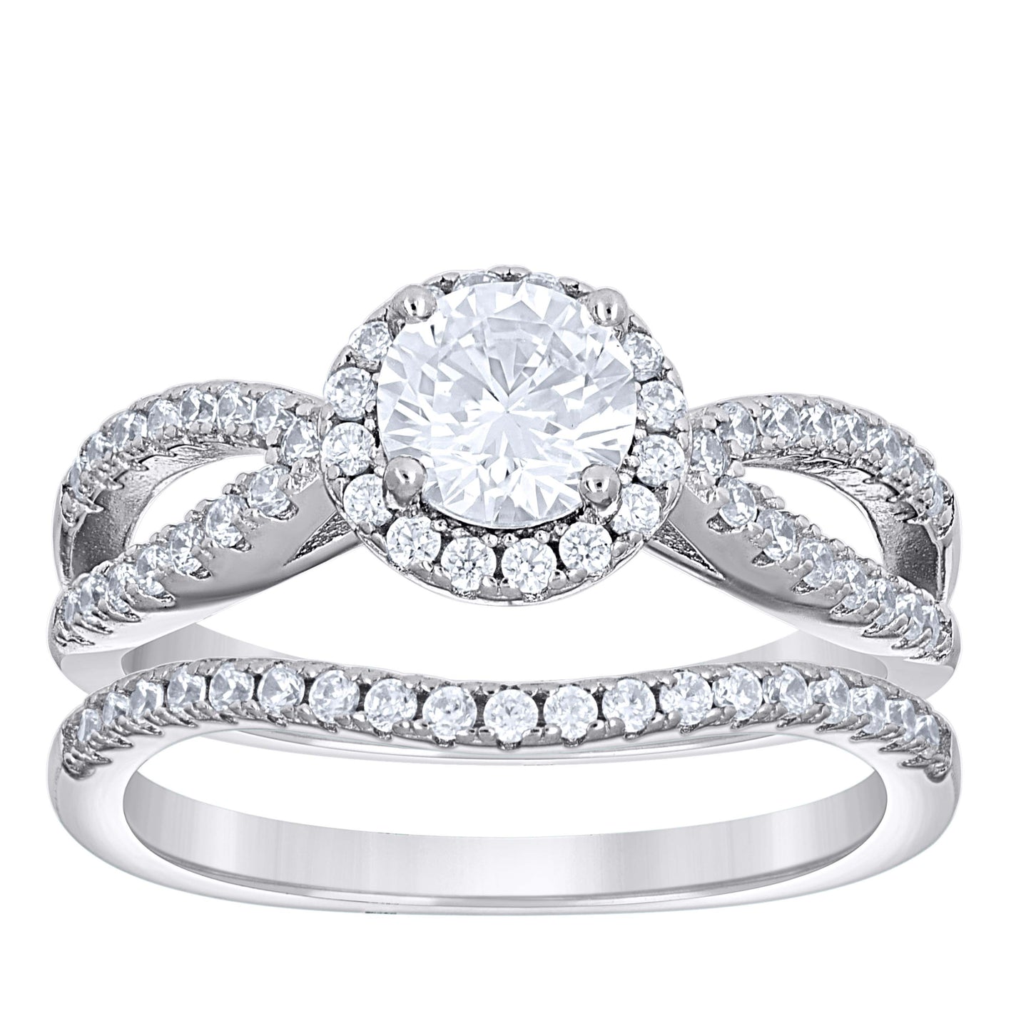 Sterling Silver Women's Cubic-Zirconia Duo Bridal Anniversary Engagement Wedding Ring Set