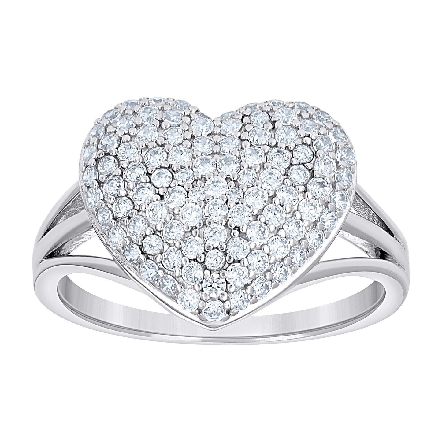 Sterling Silver Women's Cubic-Zirconia Love Heart Bridal Anniversary Wedding Engagement Band Ring