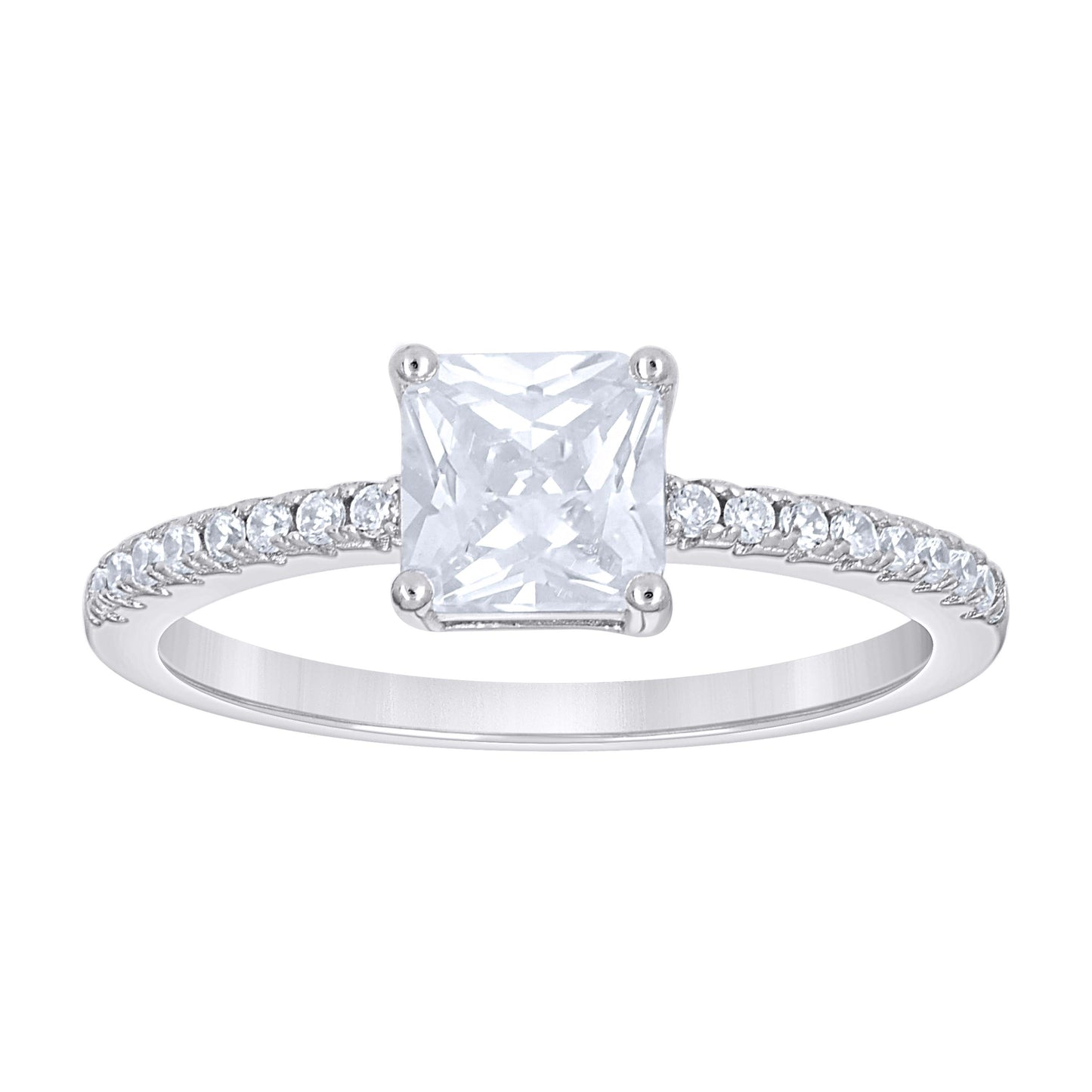 Sterling Silver Womens Princess-Cut Round Cubic-Zirconia Bridal Anniversary Engagement Wedding Ring