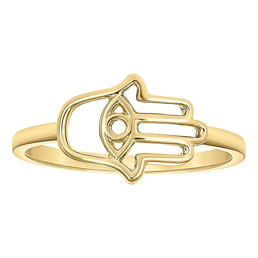 14K Yellow Gold Unisex Hamsa Symbol Religious Bridal Anniversary Engagement Wedding Ring