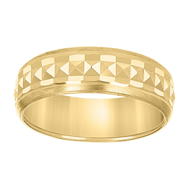 10kt Yellow Gold Mens Grooved Edge Brushed Comfort Fit Wedding Band Ring 6mm