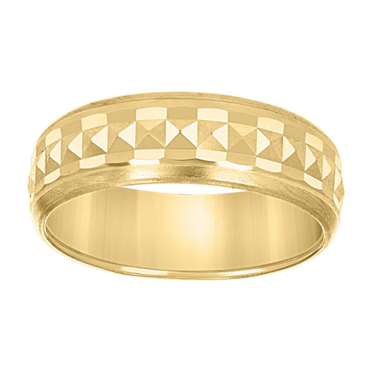 10kt Yellow Gold Mens Grooved Edge Brushed Comfort Fit Wedding Band Ring 6mm