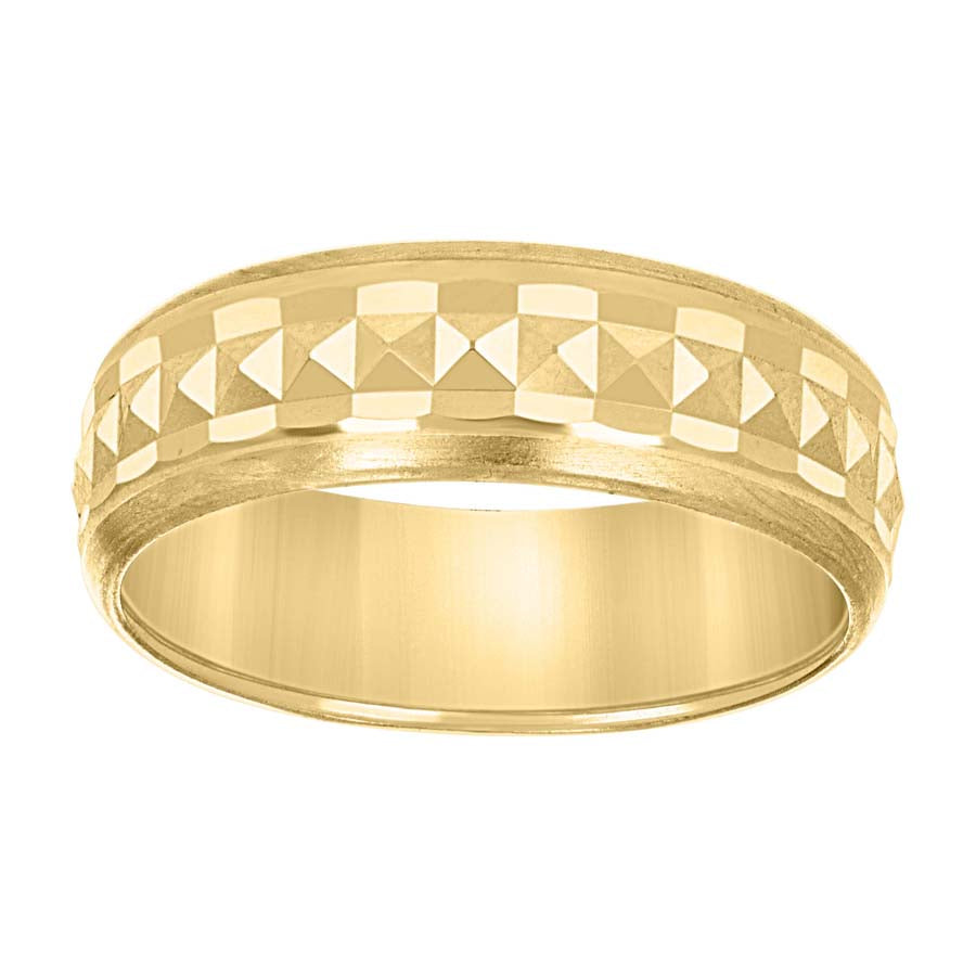 14K Yellow Gold Men's Grooved Edge Brushed Comfort Fit Bridal Anniversary Engagement Wedding Band Ring 6mm