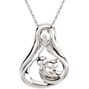 Sterling Silver 2 Children 25 X 18.5 Mm 18 In Polished Mothers Embrace Necklace