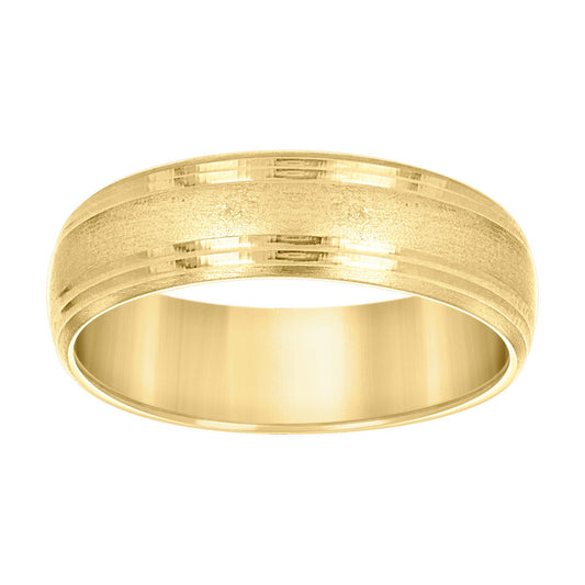 10kt Yellow Gold Mens Grooved Edge Brushed Comfort Fit Wedding Band Ring 6mm