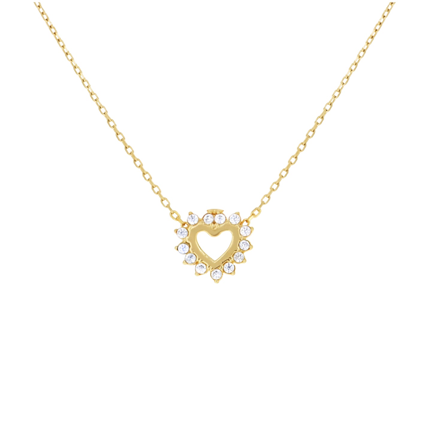 14kt Yellow Gold Womens Cubic-Zirconia Heart Necklace 18 Inches– Elegant Jewelry Gift for Birthday, Anniversary, Engagement, Wedding