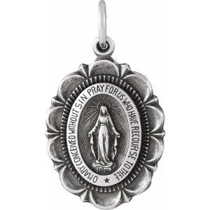 Sterling Silver 22 X 18 Mm Polished Oval Miraculous Medal