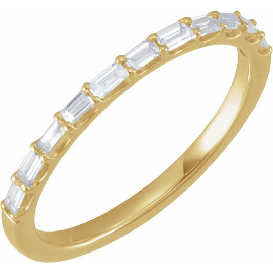 14K Yellow Or White Or Rose Gold Or Platinum Straight Baguette 2.4 X 1.2 Mm  I1, G-H Polished 1/4 Ctw Natural Diamond Matching Band, Size 7