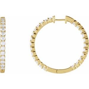 14K Yellow Gold Pair Round Shape 3Mm Vs, F+ 4 Ctw Lab-Grown Diamond Inside-Outside Hoop Earrings, Length: 36 Mm, Thickness: 3.2 Mm