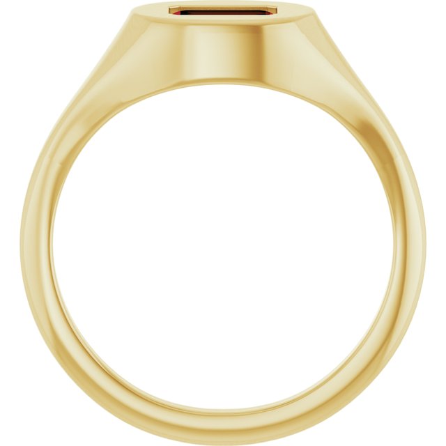 14K Yellow Gold Emerald 6 X 4 Mm Polished Natural Mozambique Garnet Solitaire Signet Ring Size 7