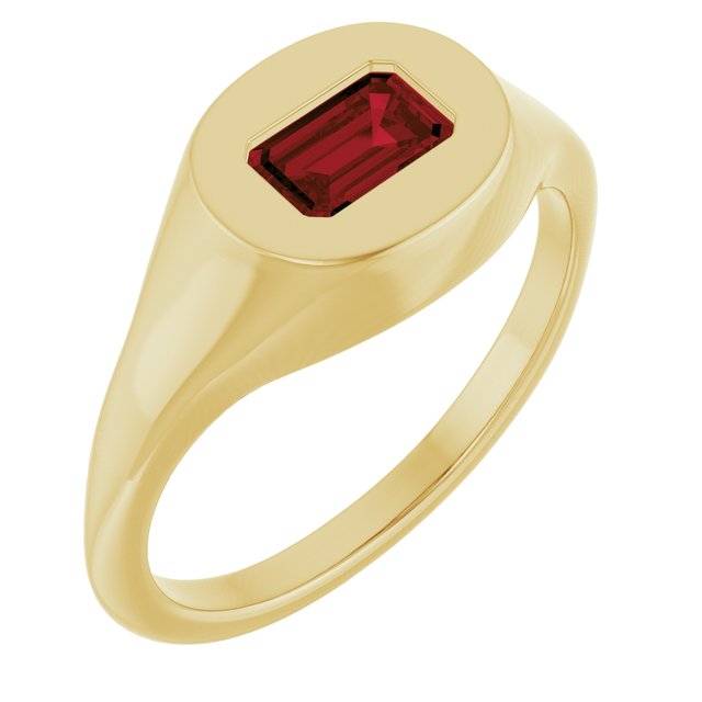 14K Yellow Gold Emerald 6 X 4 Mm Polished Natural Mozambique Garnet Solitaire Signet Ring Size 7