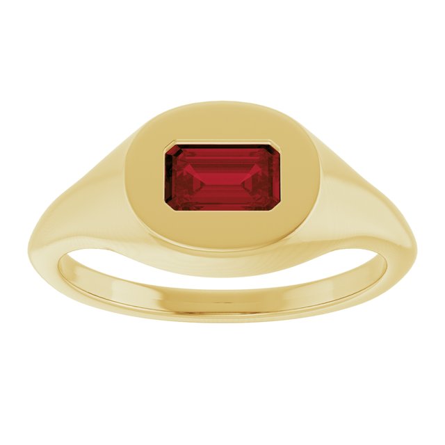 14K Yellow Gold Emerald 6 X 4 Mm Polished Natural Mozambique Garnet Solitaire Signet Ring Size 7