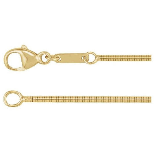 14K Yellow Gold 1.2 Mm 7 In Lobster Clasp Polished Boa Snake Chain