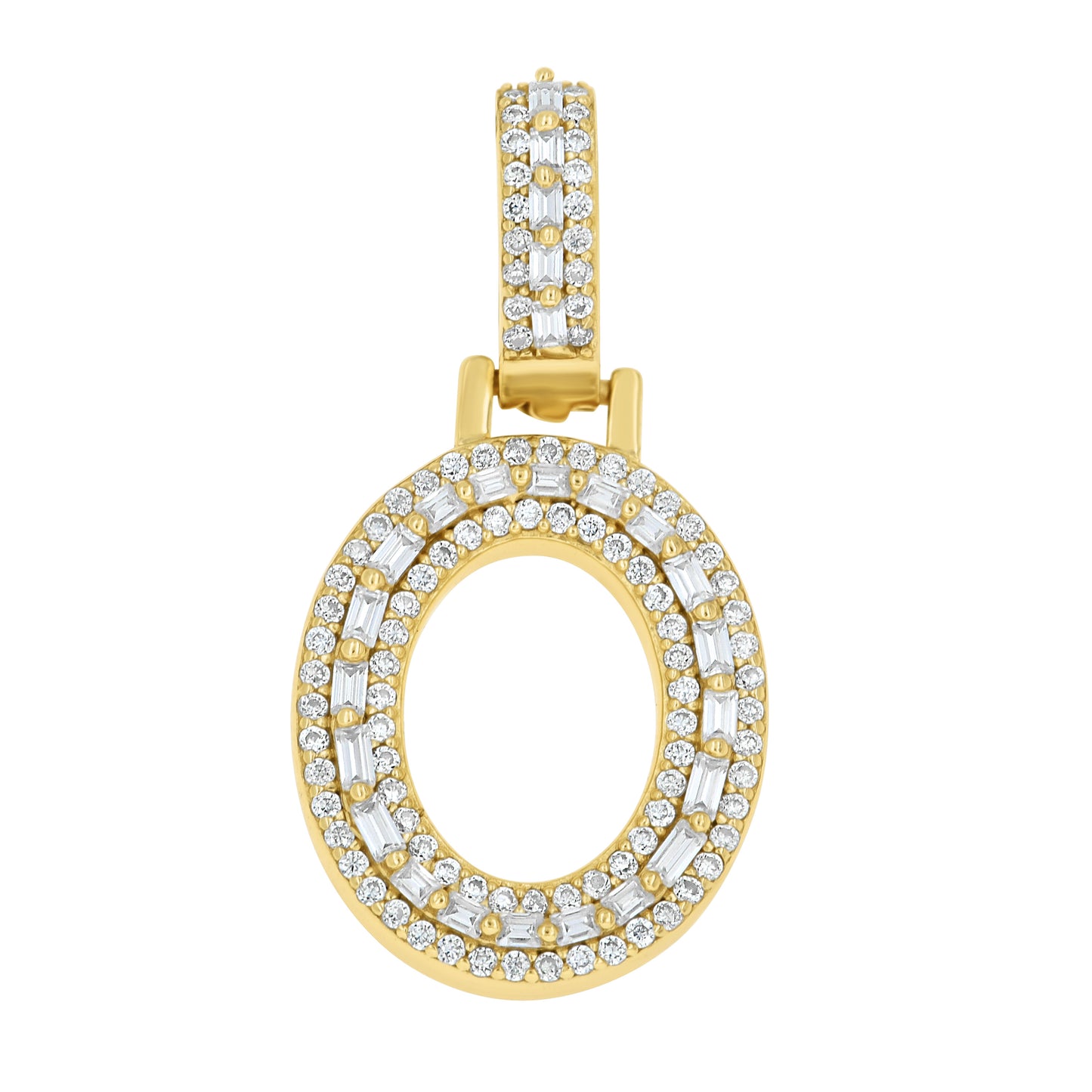 Sterling Silver Yellow-Tone Unisex Baguette Round Moissanite Initial Alphabet Charm Pendant