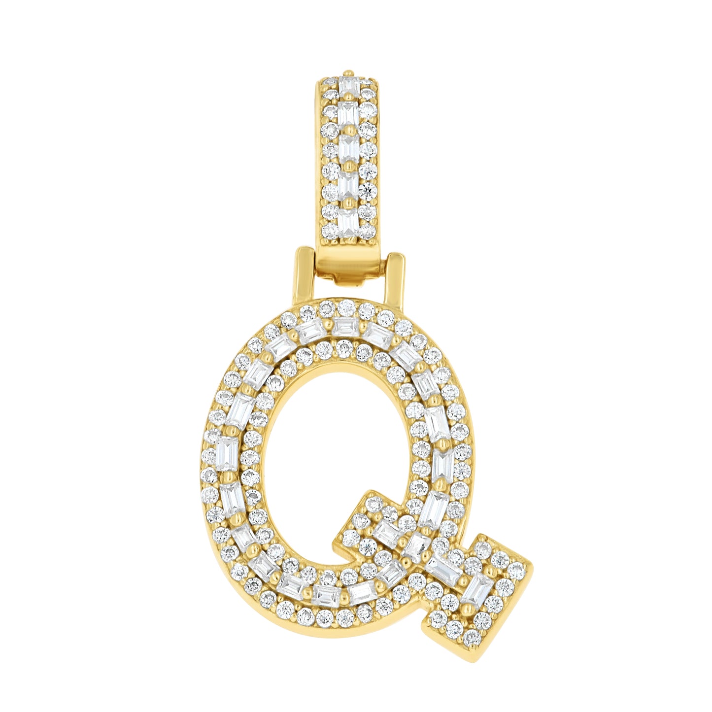 Sterling Silver Yellow-Tone Unisex Baguette Round Moissanite Initial Alphabet Charm Pendant