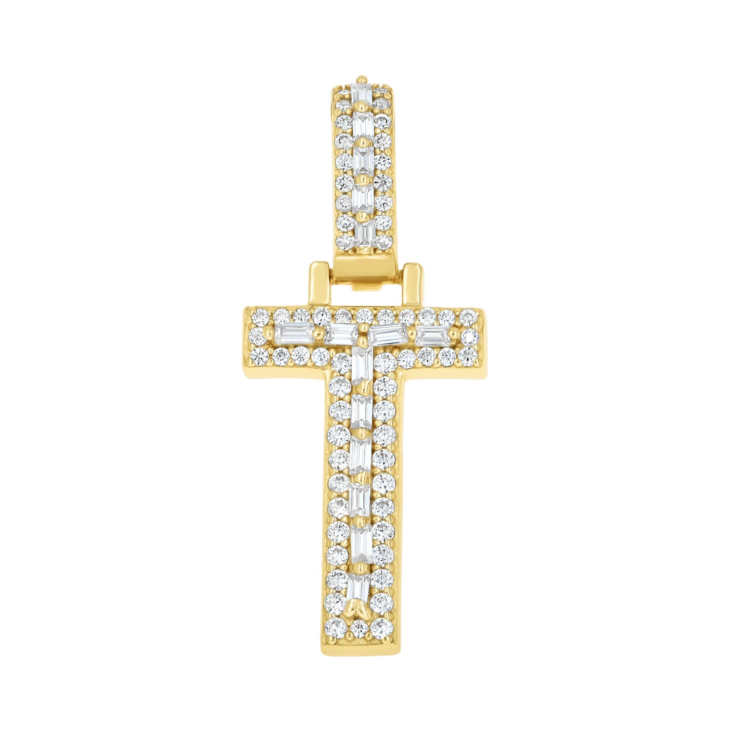 Sterling Silver Yellow-Tone Unisex Baguette Round Moissanite Initial Alphabet Charm Pendant