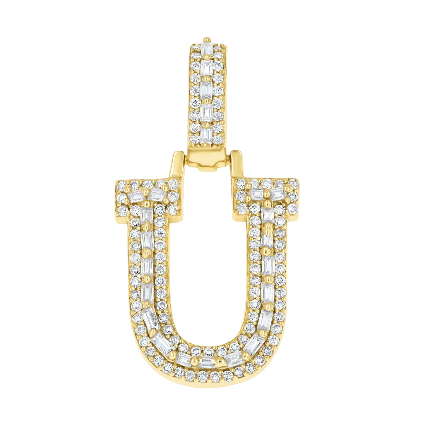 Sterling Silver Yellow-Tone Unisex Baguette Round Moissanite Initial Alphabet Charm Pendant
