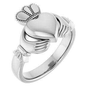 14K Yellow Or White Or Rose Gold Or Sterling Silver Or Platinum Claddagh Band