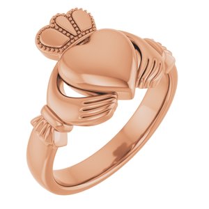 14K Yellow Or White Or Rose Gold Or Sterling Silver Or Platinum Claddagh Band