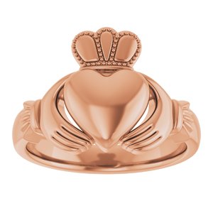 14K Yellow Or White Or Rose Gold Or Sterling Silver Or Platinum Claddagh Band
