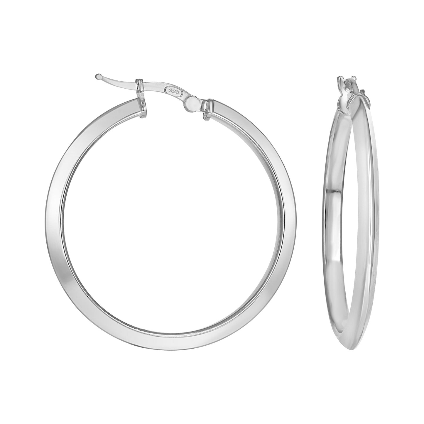 Sterling Silver Womens Knife Edge Hoop Earrings
