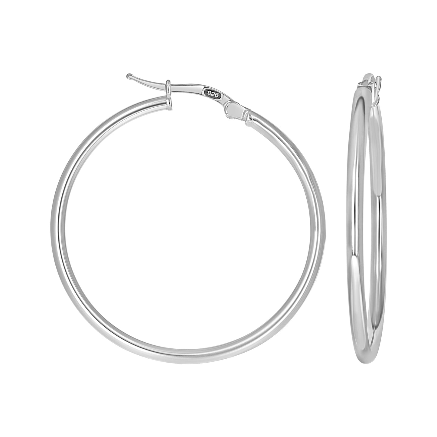 Sterling Silver Womens Round Tube Hoop Earrings