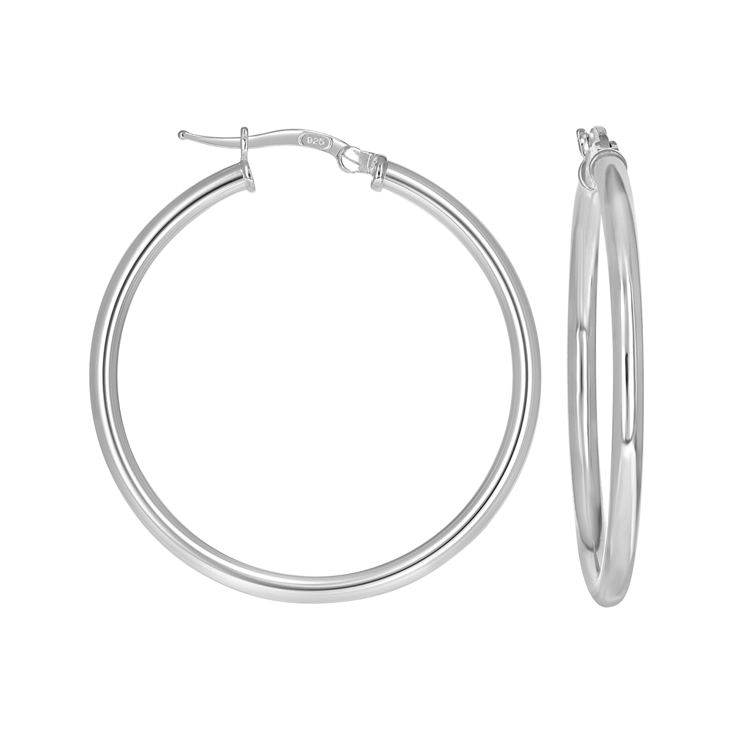 Sterling Silver Womens Round Tube Hoop Earrings